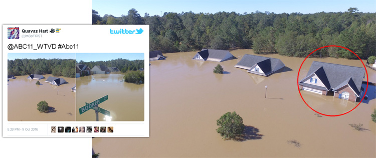 Drone redt een man tijdens overstroming in North Carolina