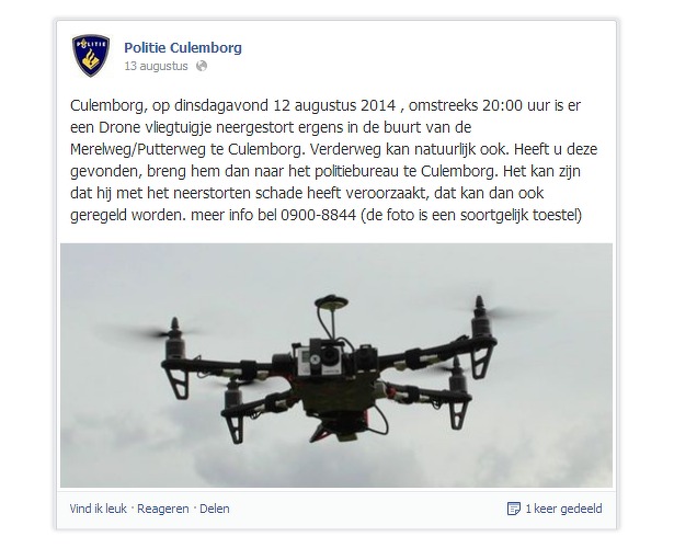 politie-culemborg-zoekt-neergestorte-drone